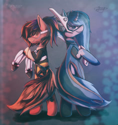 Size: 1700x1800 | Tagged: safe, artist:ferasor, artist:jessy2015, imported from derpibooru, pony, back to back, bipedal, collaboration, duo, overwatch, ponified, symmetra, tracer