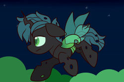 Size: 3000x2000 | Tagged: safe, artist:lynchristina, imported from derpibooru, oc, oc only, oc:mothball, changeling, fanfic:daughter of discord, changeling oc, flying, night, solo