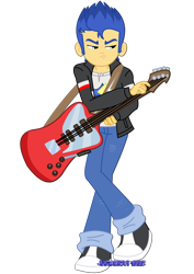 Size: 1600x2263 | Tagged: safe, artist:jucamovi1992, imported from derpibooru, flash sentry, equestria girls, rainbow rocks, angry, guitar, male, rock (music), rocker, simple background, solo, transparent background, vector, watermark
