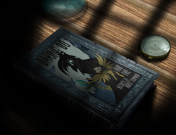 Size: 2000x1532 | Tagged: safe, artist:konsumo, imported from derpibooru, daring do, griffon, book, cover art, text
