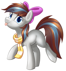 Size: 715x777 | Tagged: safe, artist:thegamblehorse, imported from derpibooru, oc, oc only, oc:breezy, earth pony, pony, :p, blank flank, clothes, cute, female, mare, scarf, simple background, solo, tongue out, transparent background