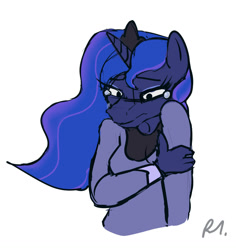 Size: 1280x1358 | Tagged: safe, artist:bluecoffeedog, imported from derpibooru, princess luna, anthro, crying, female, shy, simple background, solo, white background