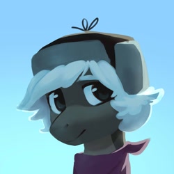 Size: 1080x1080 | Tagged: safe, artist:aphphphphp, imported from derpibooru, oc, oc only, pony, bandana, bust, gradient background, hat, male, portrait, solo, stallion, ushanka