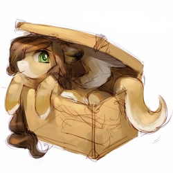 Size: 1080x1080 | Tagged: safe, artist:aphphphphp, imported from derpibooru, oc, oc only, pony, box, colored sketch, cute, female, mare, pony in a box, simple background, solo, trunk, white background