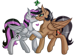 Size: 5000x3650 | Tagged: safe, artist:amazing-artsong, imported from derpibooru, oc, oc only, oc:artsong, oc:thespia, pegasus, pony, absurd resolution, female, kissing, lesbian, mare, mistletoe, simple background, transparent background