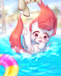 Size: 600x750 | Tagged: safe, artist:catmag, imported from derpibooru, oc, oc only, pegasus, pony, unicorn, chibi, crying, falling, floaty, inner tube, water