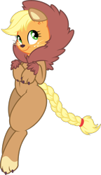 Size: 6000x10443 | Tagged: safe, artist:dfectivedvice, artist:mactavish1996, imported from derpibooru, applejack, earth pony, pony, absurd resolution, animal costume, applelion, braided tail, clothes, costume, cute, female, jackabetes, simple background, solo, transparent background, vector