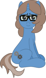 Size: 3147x5333 | Tagged: safe, artist:techarmsbu, derpibooru exclusive, imported from derpibooru, oc, oc only, oc:versatile gears, pony, unicorn, 2017 community collab, derpibooru community collaboration, cutie mark, glasses, simple background, solo, transparent background, vector