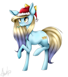 Size: 1731x1980 | Tagged: safe, artist:harmonyskish, imported from derpibooru, oc, oc only, pony, candy, candy cane, food, hat, raised hoof, santa hat, simple background, solo, transparent background