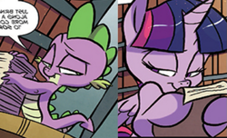 Size: 845x515 | Tagged: safe, artist:jay fosgitt, idw, imported from derpibooru, spike, twilight sparkle, alicorn, dragon, pony, spoiler:comic, spoiler:comicff35, comic, cropped, faic, female, lidded eyes, mare, official comic, out of context, twilight sparkle (alicorn)