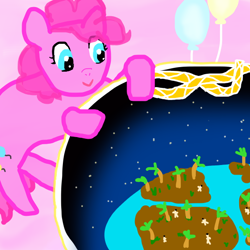 Size: 600x600 | Tagged: safe, artist:tanishi194, imported from derpibooru, pinkie pie, human, female, humanized, solo, space, tree, world