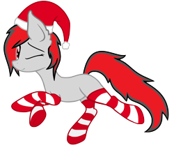 Size: 2276x1984 | Tagged: safe, artist:starstridepony, imported from derpibooru, oc, oc only, oc:star stride, earth pony, pony, clothes, female, happy, hat, mare, one eye closed, santa hat, simple background, socks, solo, striped socks, transparent background, wink