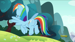 Size: 1920x1080 | Tagged: safe, edit, edited screencap, editor:joshua, imported from derpibooru, screencap, rainbow dash, no second prances, butt, butt blush, female, flying, plot, rainbutt dash, solo