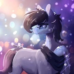 Size: 1600x1600 | Tagged: safe, artist:myralilth, imported from derpibooru, oc, oc only, oc:sketchy, pony, clothes, glasses, male, scarf, snow, solo, stallion