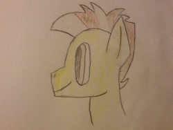 Size: 960x720 | Tagged: safe, artist:dazzlingflash, imported from derpibooru, oc, oc only, oc:maple syrup, pony, bust, portrait, smiling, solo, traditional art, two color hair, two colour hair, two toned hair