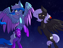 Size: 1600x1200 | Tagged: safe, artist:ohhoneybee, imported from derpibooru, oc, oc only, oc:cloudy night, pegasus, pony, female, flying, mare, night