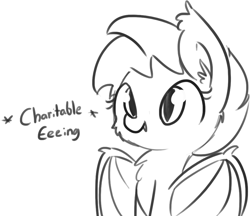 Size: 935x807 | Tagged: safe, artist:tjpones, imported from derpibooru, oc, oc only, bat pony, pony, cute, descriptive noise, eeee, grayscale, meme, monochrome, ocbetes, simple background, sketch, smiling, solo, sound effects, tjpones is trying to murder us, white background