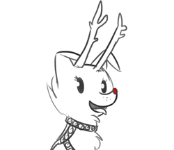 Size: 935x807 | Tagged: safe, artist:tjpones, imported from derpibooru, winona, dog, antlers, bust, chest fluff, female, monochrome, open mouth, rudolph the red nosed reindeer, simple background, sketch, sleigh bells, smiling, solo, white background