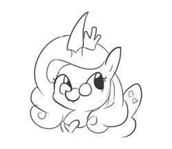 Size: 935x807 | Tagged: safe, artist:tjpones, imported from derpibooru, queen chrysalis, pony, cute, cute little fangs, cutealis, fangs, female, glasses, mirror universe, monochrome, reversalis, simple background, sketch, solo, white background