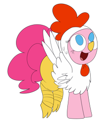 Size: 1082x1172 | Tagged: safe, artist:mr. rottson, imported from derpibooru, pinkie pie, animal costume, chicken pie, chicken suit, clothes, costume, nightmare night costume, no catchlights, simple background, solo, transparent background