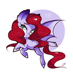 Size: 1000x1016 | Tagged: safe, artist:ipun, imported from derpibooru, oc, oc only, oc:sachan, bat pony, pony, female, flying, heart, heart eyes, lidded eyes, mare, simple background, smiling, solo, spread wings, white background, wingding eyes