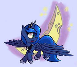 Size: 1163x1019 | Tagged: safe, artist:malphee, imported from derpibooru, princess luna, pony, cheese moon, edible heavenly object, female, flying, moon, simple background, solo, tangible heavenly object
