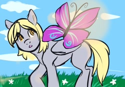 Size: 1280x896 | Tagged: artist needed, safe, imported from derpibooru, derpy hooves, butterfly, pegasus, pony, my little brony risovach, female, mare