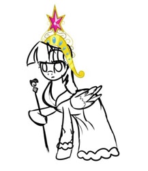 Size: 375x433 | Tagged: artist needed, safe, imported from derpibooru, twilight sparkle, alicorn, pony, big crown thingy, clothes, crown, dress, female, jewelry, regalia, solo, staff, twilight sparkle (alicorn)