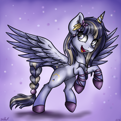 Size: 3024x3024 | Tagged: safe, artist:gaelledragons, imported from derpibooru, oc, oc only, oc:cassiope, alicorn, pony, alicorn oc, commission, open mouth, rearing, solo, spread wings