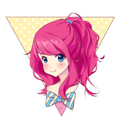 Size: 1340x1339 | Tagged: safe, artist:hunzbunz, imported from derpibooru, pinkie pie, human, bow, bust, female, humanized, portrait, simple background, solo, transparent background