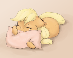 Size: 1689x1338 | Tagged: safe, artist:buttersprinkle, imported from derpibooru, applejack, earth pony, pony, buttersprinkle is trying to murder us, cheek fluff, cute, ear fluff, eyes closed, female, floppy ears, freckles, hug, jackabetes, pillow, pillow hug, sleeping, smiling, solo