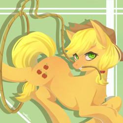 Size: 3000x3000 | Tagged: safe, artist:arasiui, imported from derpibooru, applejack, female, lasso, mouth hold, rope, solo