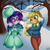 Size: 1024x1024 | Tagged: safe, artist:queentigrel, imported from derpibooru, applejack, rarity, equestria girls, bundled up, clothes, female, lesbian, pants, rarijack, shipping, signature, snow, winter outfit