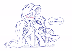 Size: 4496x3256 | Tagged: safe, artist:dilarus, deleted from derpibooru, imported from derpibooru, fluttershy, rainbow dash, :<, absurd resolution, bedroom eyes, blushing, cute, eye contact, female, flutterdash, grin, height difference, lesbian, looking at each other, nervous, raised leg, shipping, size difference, sketch, smiling, smoldash, spread wings, tallershy, wide eyes