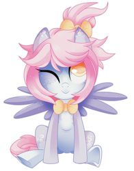 Size: 5706x7283 | Tagged: safe, artist:sorasku, imported from derpibooru, oc, oc only, pegasus, pony, absurd resolution, bow, bowtie, female, hair bow, mare, one eye closed, simple background, sitting, solo, transparent background, wink