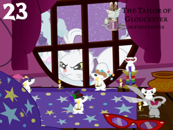 Size: 1024x768 | Tagged: safe, artist:bronybyexception, imported from derpibooru, opalescence, cat, mouse, advent calendar, beatrix potter, chistmas, scissors, the tailor of gloucester, thread, window