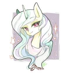 Size: 768x800 | Tagged: safe, artist:sibashen, imported from derpibooru, princess celestia, pony, bust, clothes, female, portrait, scarf, solo
