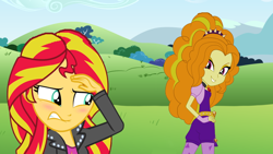 Size: 640x360 | Tagged: safe, artist:ktd1993, imported from derpibooru, adagio dazzle, sunset shimmer, equestria girls, blushing, female, lesbian, shipping, stupid sexy adagio dazzle, sunsagio