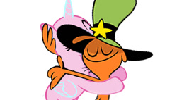 Size: 1024x581 | Tagged: safe, imported from derpibooru, base, bonding, crossover, crossover shipping, eyes closed, hug, love, shipping, wander (wander over yonder), wander over yonder
