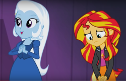 Size: 1006x648 | Tagged: safe, imported from derpibooru, screencap, sunset shimmer, trixie, equestria girls, rainbow rocks, duo, fall formal outfits, sad