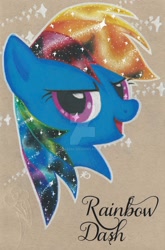 Size: 1024x1556 | Tagged: safe, artist:1049286, imported from derpibooru, rainbow dash, pony, bust, female, galaxy mane, portrait, solo, watermark