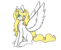 Size: 3136x2576 | Tagged: safe, artist:angellstarcake, imported from derpibooru, oc, oc only, oc:kerubiel, pegasus, pony, female, mare, simple background, sitting, solo, white background