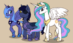 Size: 1293x765 | Tagged: safe, artist:telsa, imported from derpibooru, princess celestia, princess luna, oc, oc:deadeye, armor, eyepatch, katakan, royal sisters, s1 luna