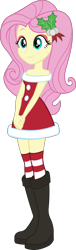 Size: 912x3000 | Tagged: safe, artist:doctor-g, imported from derpibooru, fluttershy, equestria girls, boots, christmas, clothes, cute, female, hands together, mistleholly, simple background, smiling, socks, solo, striped socks, transparent background, vector