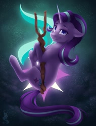 Size: 975x1280 | Tagged: safe, artist:silentwulv, imported from derpibooru, starlight glimmer, pony, beautiful, blue eyes, cute, cutie mark, cutie mark background, female, glimmerbetes, lidded eyes, looking at you, night, s5 starlight, smiling, solo, staff, staff of sameness, stars