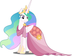 Size: 5000x3893 | Tagged: safe, artist:dashiesparkle, imported from derpibooru, princess celestia, alicorn, pony, make new friends but keep discord, absurd resolution, clothes, dress, female, gala dress, grand galloping gala, mare, simple background, smiling, solo, transparent background, vector