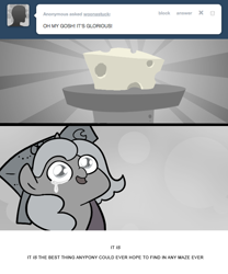 Size: 666x800 | Tagged: safe, artist:egophiliac, imported from derpibooru, princess luna, pony, moonstuck, cartographer's cap, cheese, crying, eye shimmer, female, filly, food, grayscale, hat, marauder's mantle, monochrome, open mouth, single tear, solo, woona, younger