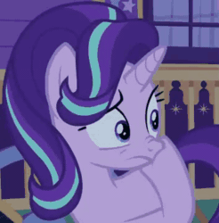 Size: 354x360 | Tagged: safe, edit, edited screencap, imported from derpibooru, screencap, starlight glimmer, to where and back again, a tale of two santas, animated, female, futurama, gif, nose wrinkle, robot santa claus, santa claus, scratching, worried