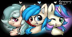 Size: 1299x680 | Tagged: safe, artist:cutiepoppony, imported from derpibooru, oc, oc only, oc:watercolor lollipop, collaboration, trio