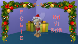 Size: 1024x576 | Tagged: safe, artist:juanjobelic, imported from derpibooru, applejack, earth pony, pony, 3d, christmas, female, hat, holly, santa hat, solo, source filmmaker, watermark